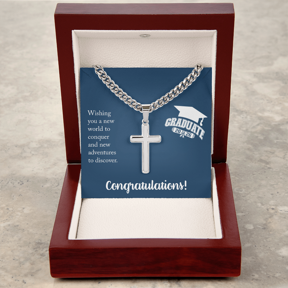 Artisan Cross with Cuban Link Chain - Gift For Him, Son, Grandson, Wishing You A New Word