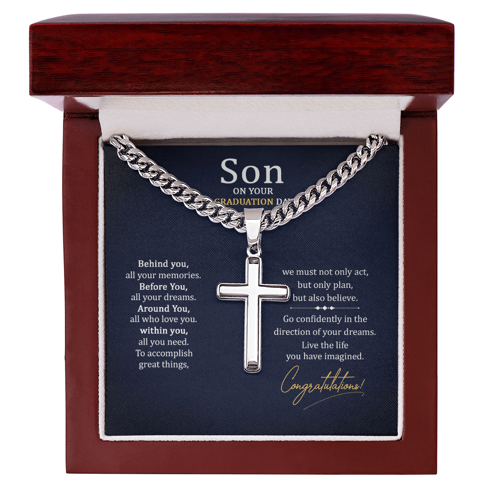 Artisan Cross with Cuban Link Chain - To My Son On Your Graduation Day