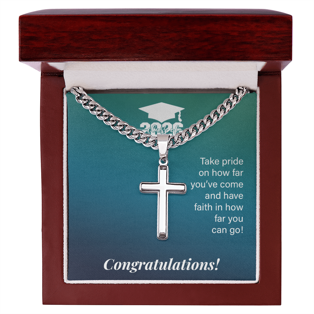 Artisan Cross with Cuban Link Chain - Gift For Son, Grandson, Great Grandson