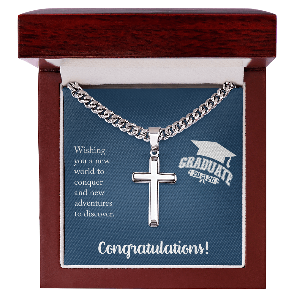 Artisan Cross with Cuban Link Chain - Gift For Him, Son, Grandson, Wishing You A New Word