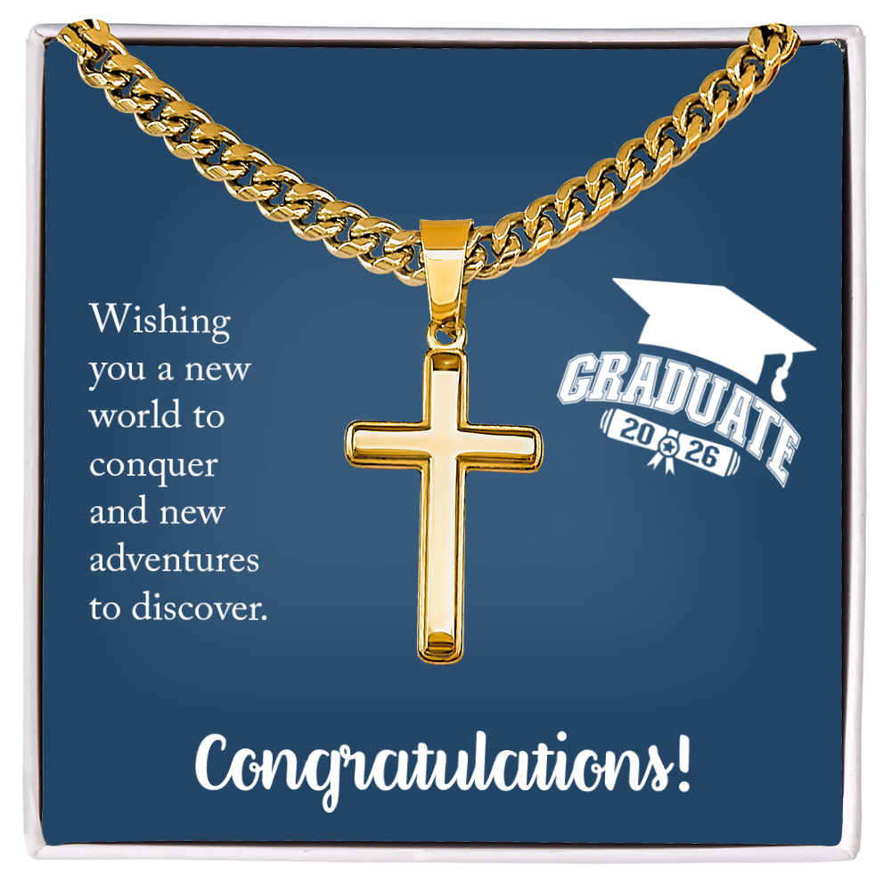 Artisan Cross with Cuban Link Chain - Gift For Him, Son, Grandson, Wishing You A New Word