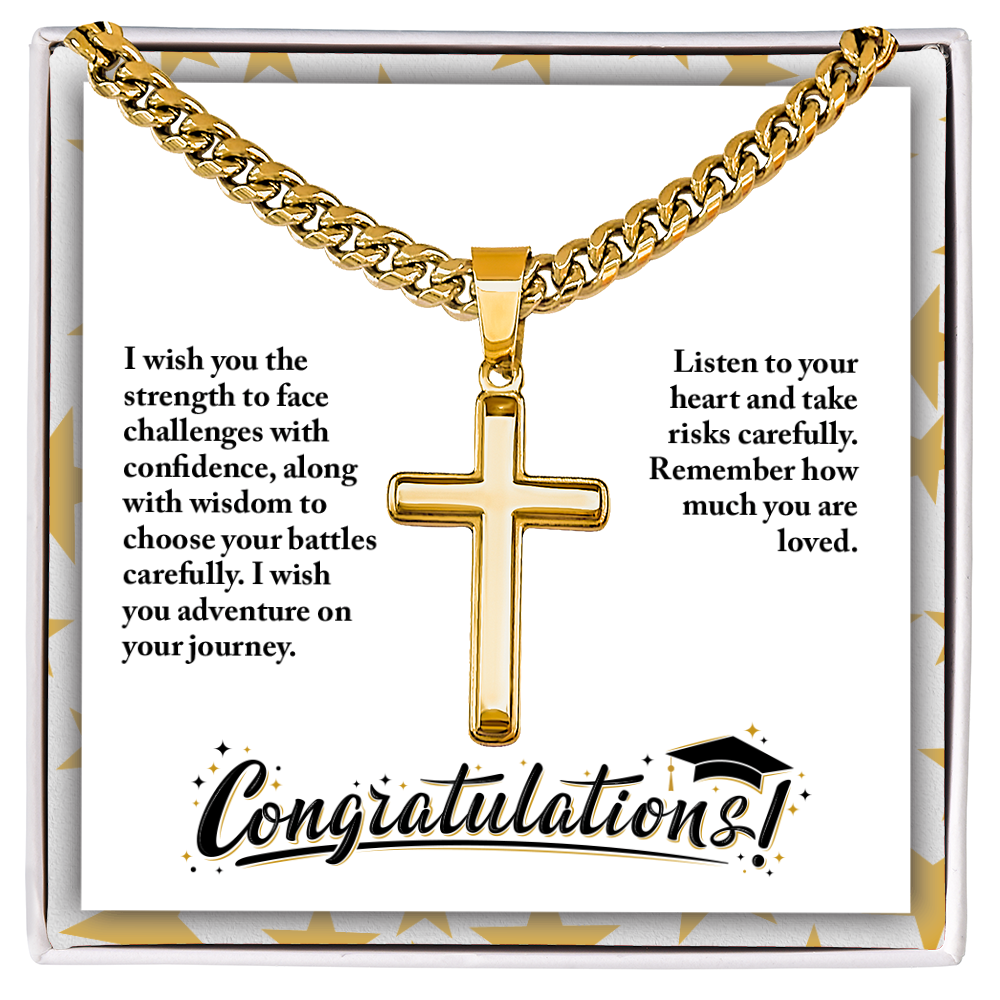 Artisan Cross with Cuban Link Chain - Graduation, Religion, I Wish You The Strength