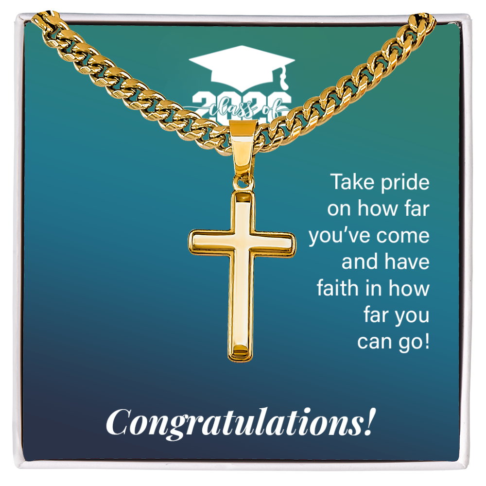 Artisan Cross with Cuban Link Chain - Gift For Son, Grandson, Great Grandson
