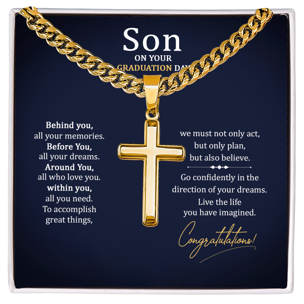 Artisan Cross with Cuban Link Chain - To My Son On Your Graduation Day