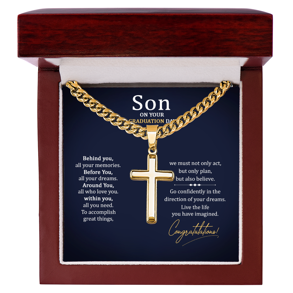 Artisan Cross with Cuban Link Chain - To My Son On Your Graduation Day