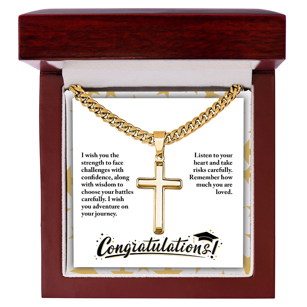 Artisan Cross with Cuban Link Chain - Graduation, Religion, I Wish You The Strength