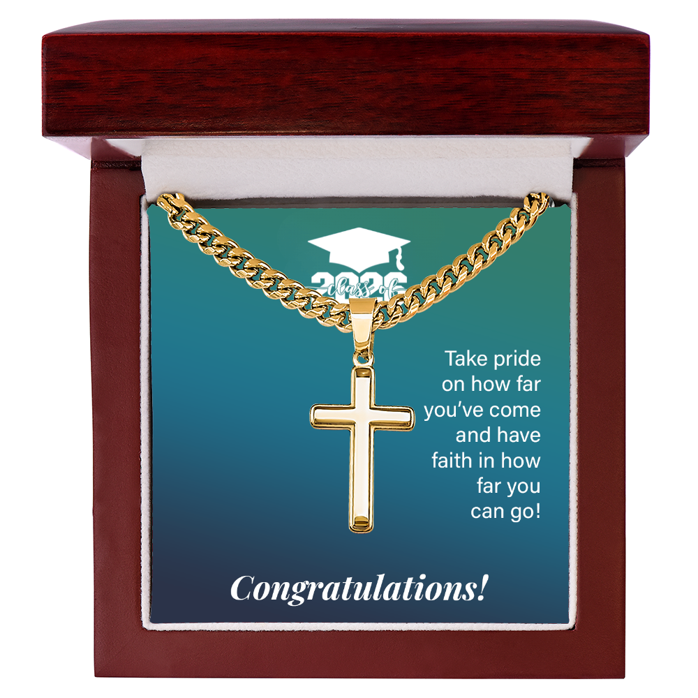 Artisan Cross with Cuban Link Chain - Gift For Son, Grandson, Great Grandson