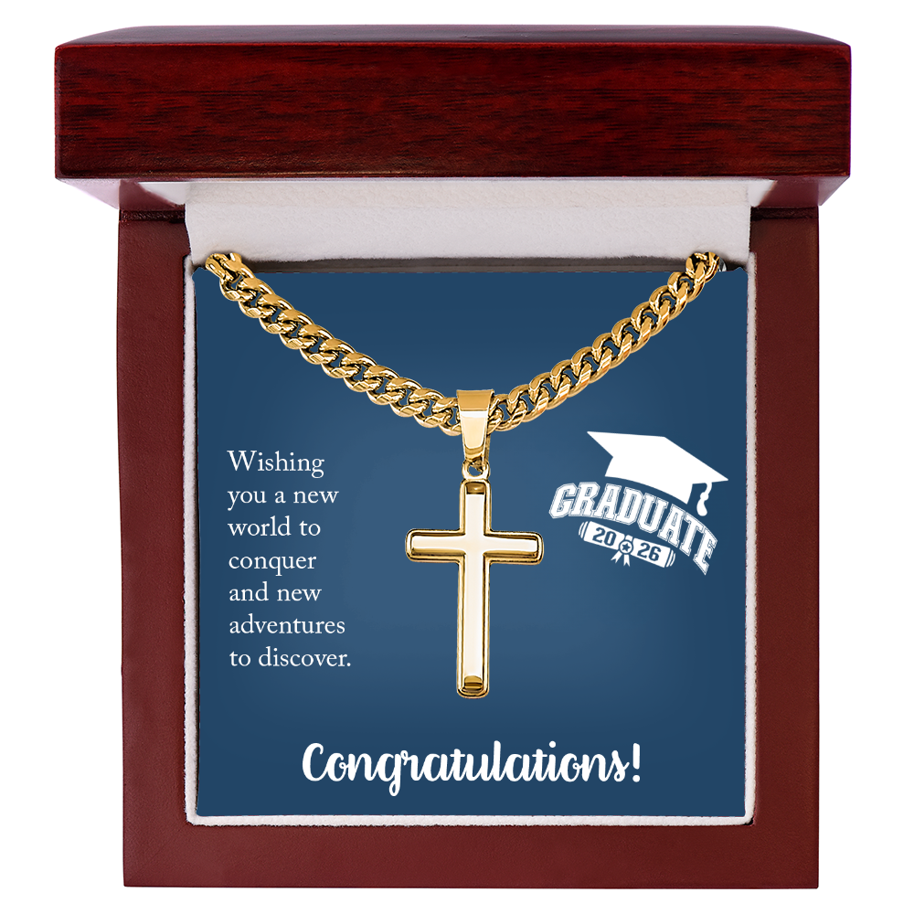 Artisan Cross with Cuban Link Chain - Gift For Him, Son, Grandson, Wishing You A New Word