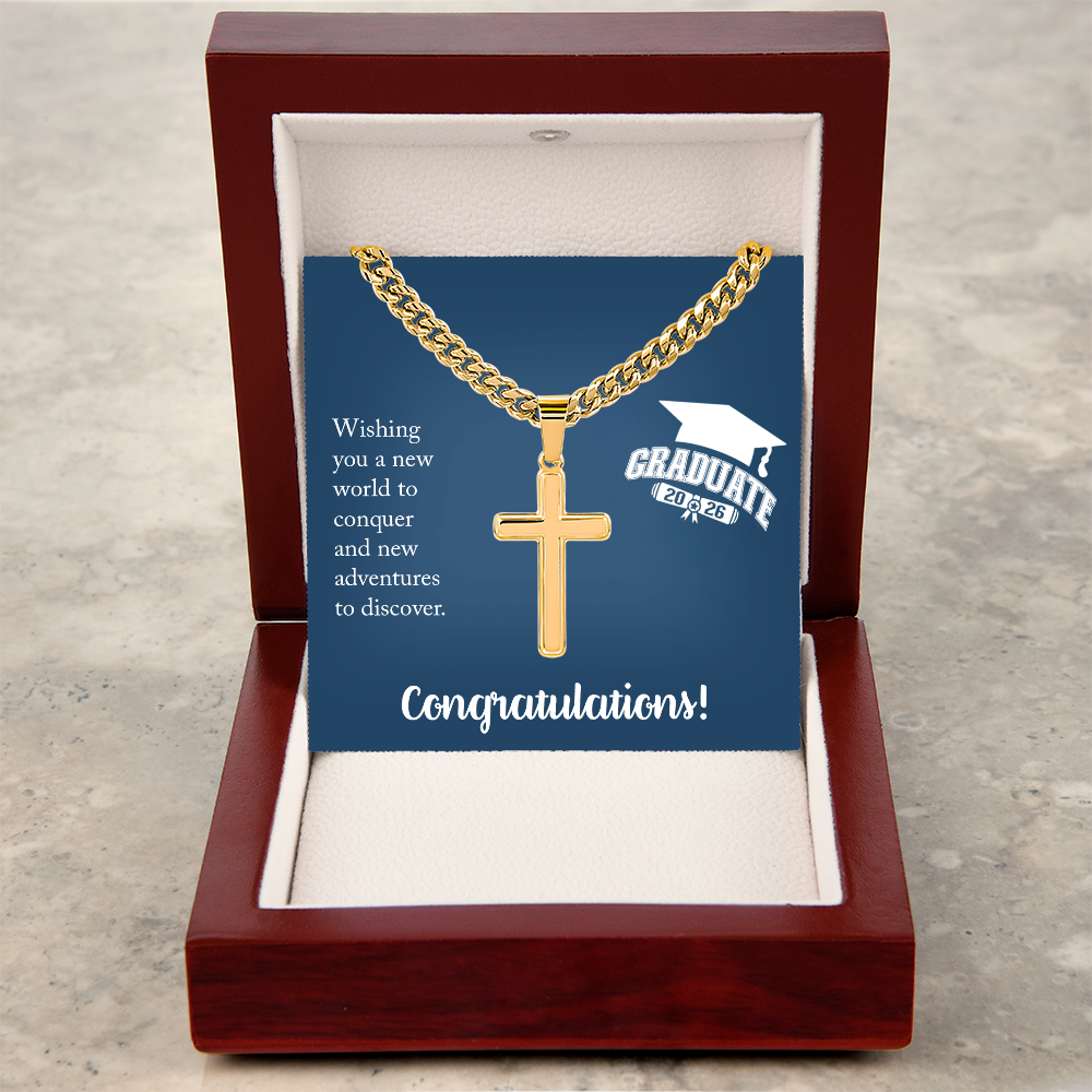 Artisan Cross with Cuban Link Chain - Gift For Him, Son, Grandson, Wishing You A New Word