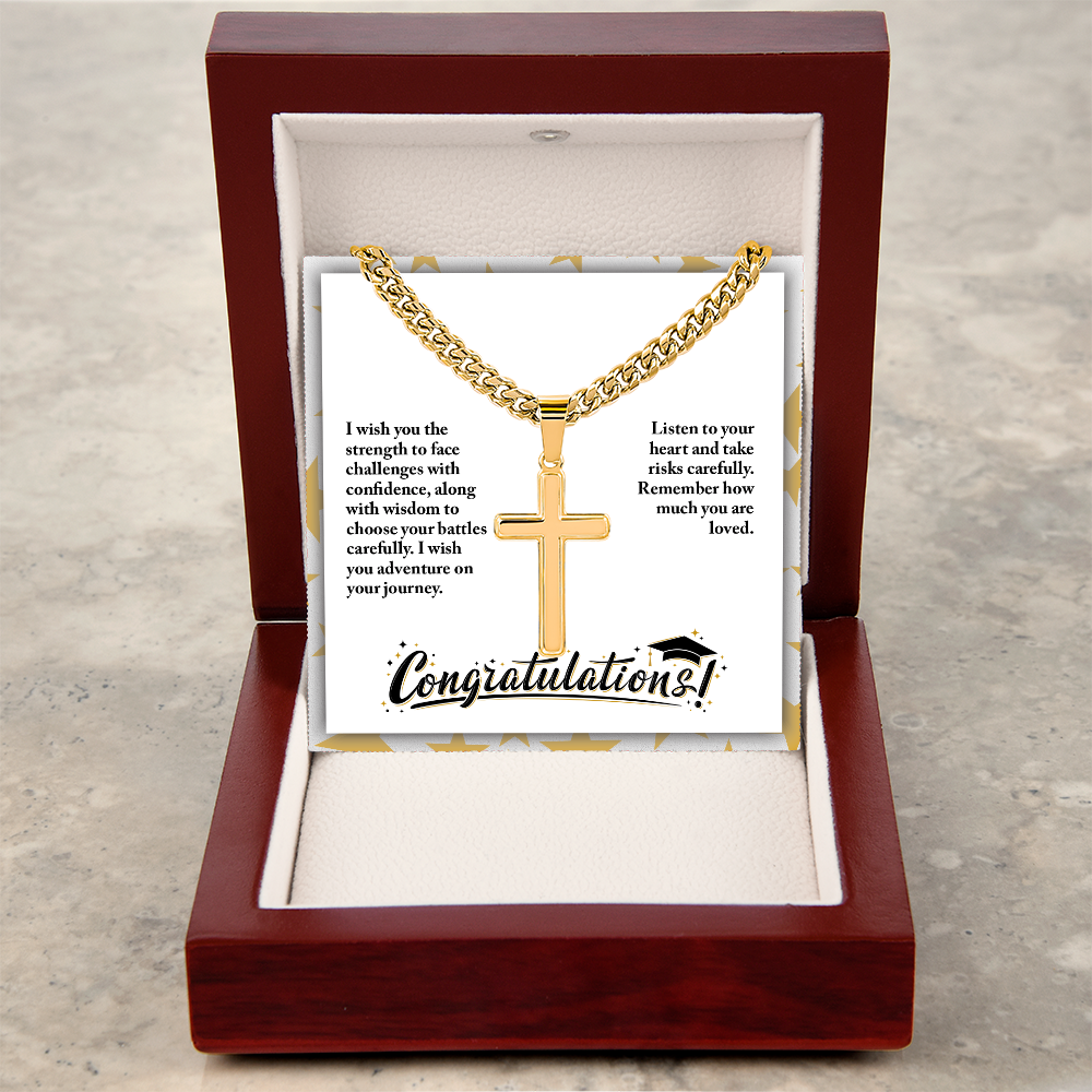 Artisan Cross with Cuban Link Chain - Graduation, Religion, I Wish You The Strength