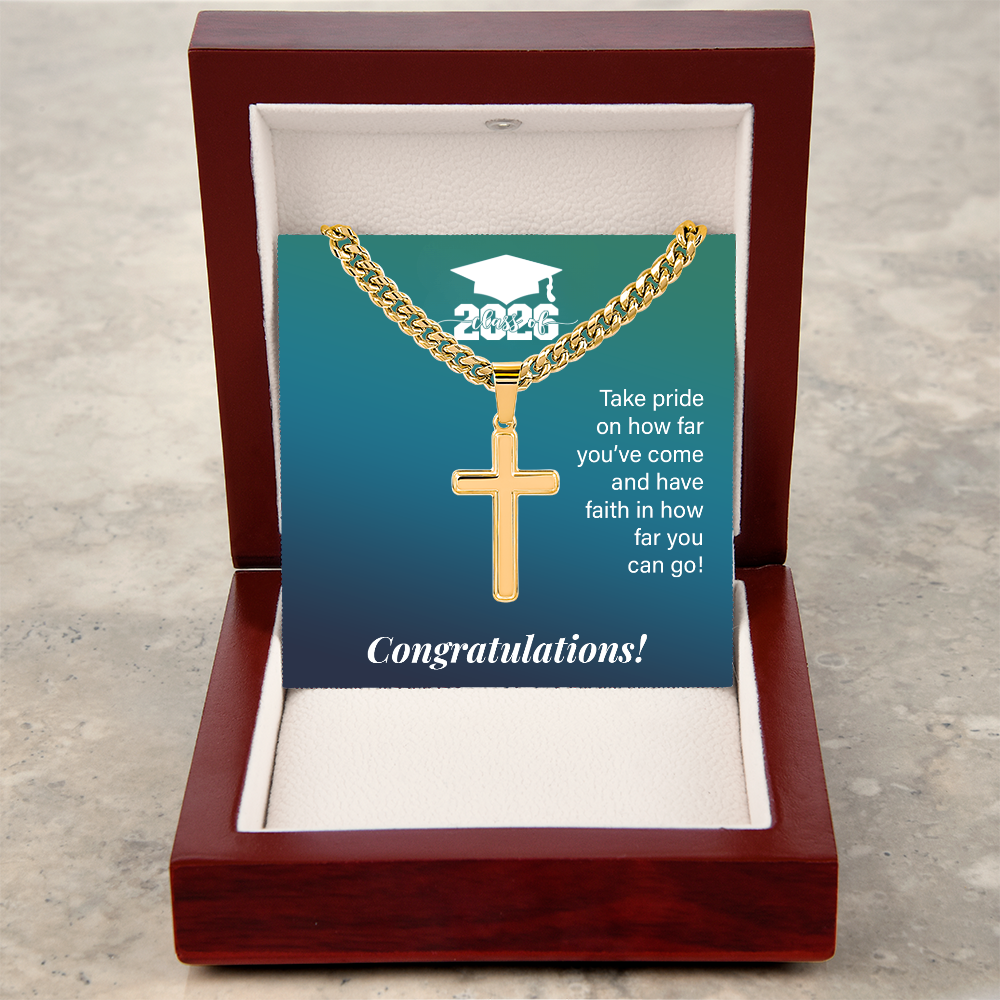 Artisan Cross with Cuban Link Chain - Gift For Son, Grandson, Great Grandson