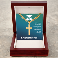 Artisan Cross with Cuban Link Chain - Gift For Son, Grandson, Great Grandson