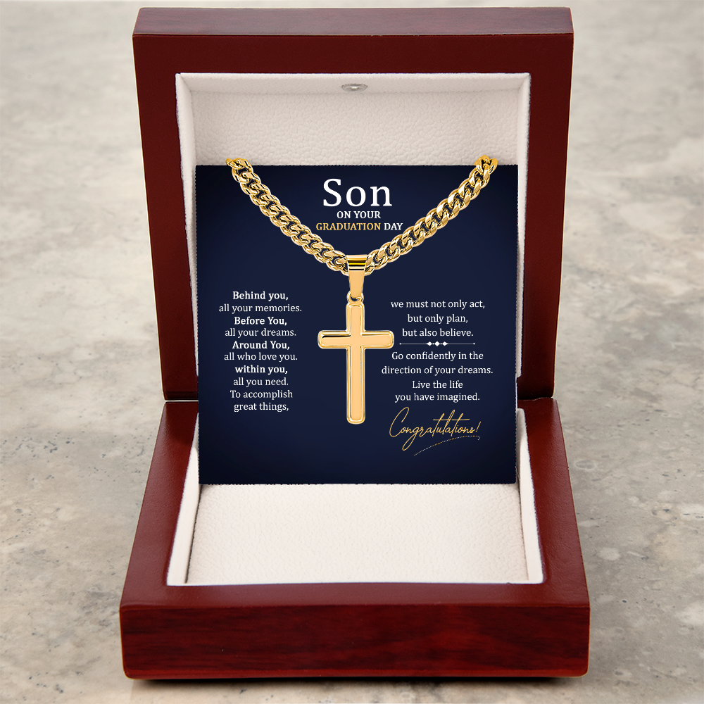 Artisan Cross with Cuban Link Chain - To My Son On Your Graduation Day