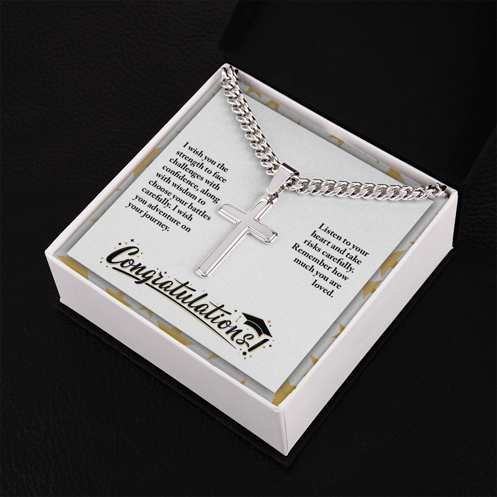 Personalized Cross with Cuban Link Chain - Graduation, Religion, I Wish You The Strength