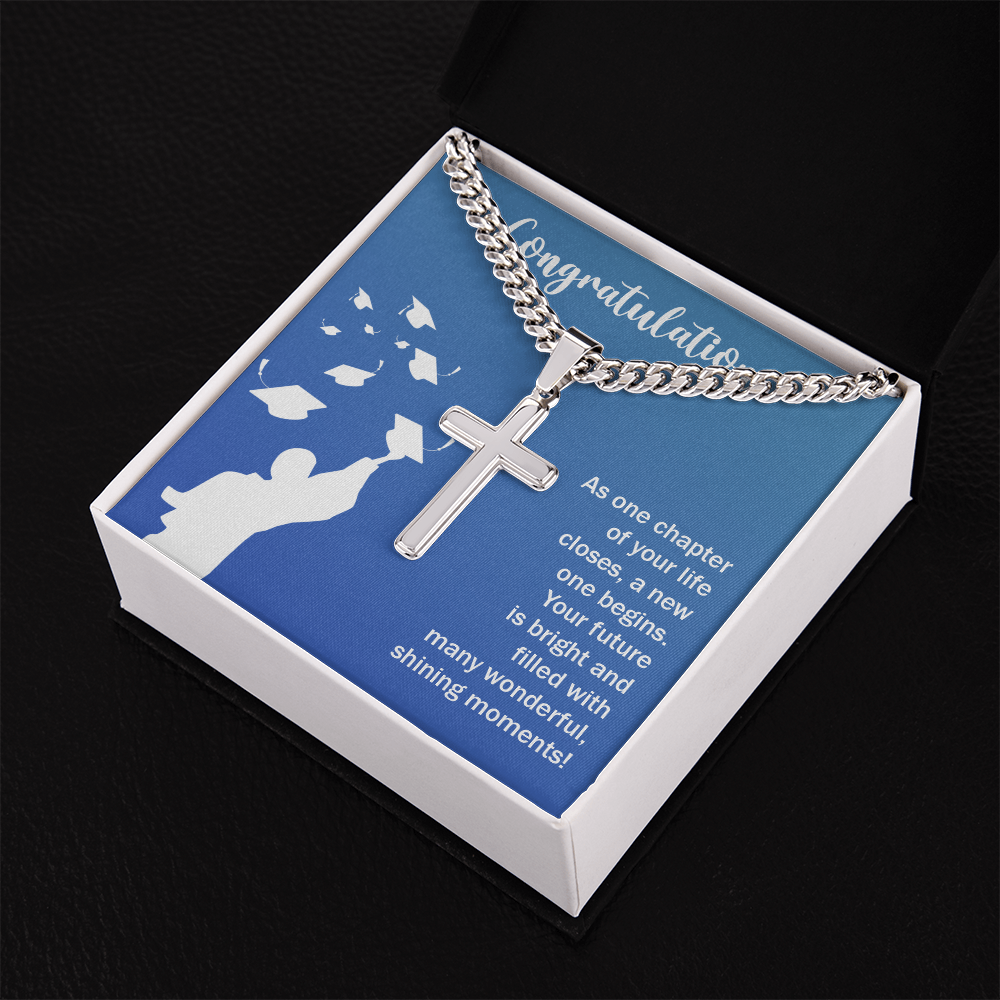 Personalized Cross with Cuban Link Chain - Graduation, Congratulations
