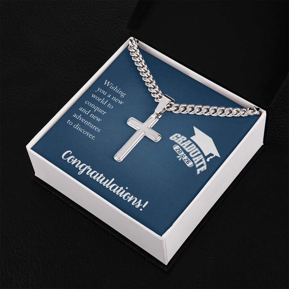 Personalized Cross with Cuban Link Chain - Gift For Him, Son, Grandson, Wishing You A New Word