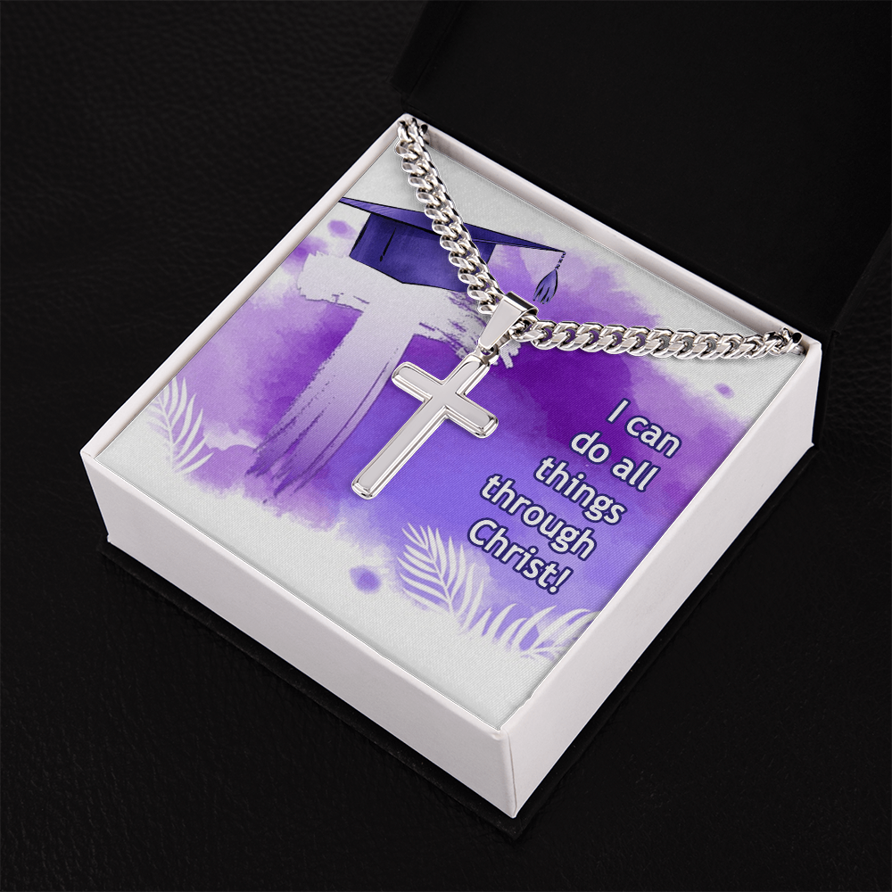 Personalized Cross with Cuban Link Chain - Graduation, Religion, I Can Do All Things