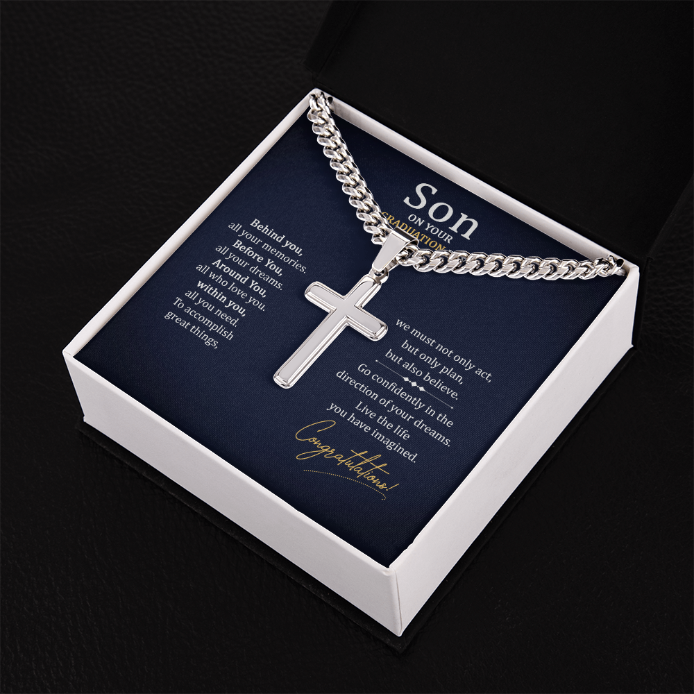Personalized Cross with Cuban Link Chain - To My Son On Your Graduation Day