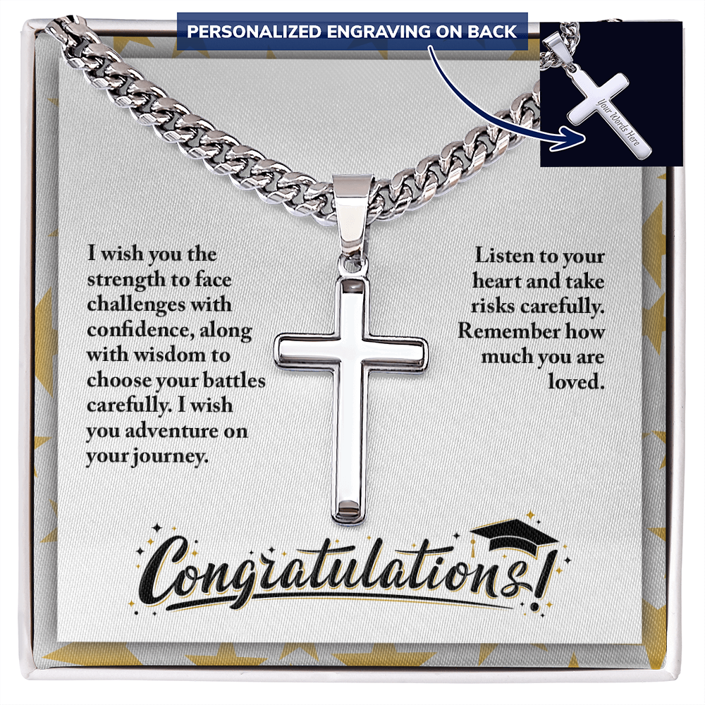Personalized Cross with Cuban Link Chain - Graduation, Religion, I Wish You The Strength