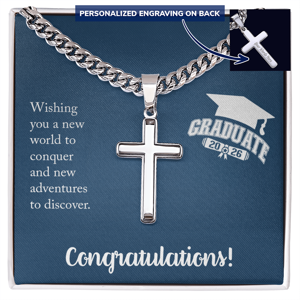 Personalized Cross with Cuban Link Chain - Gift For Him, Son, Grandson, Wishing You A New Word