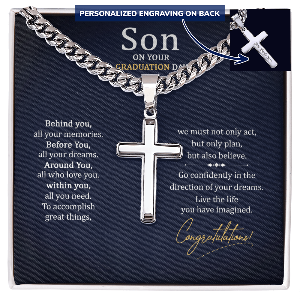 Personalized Cross with Cuban Link Chain - To My Son On Your Graduation Day