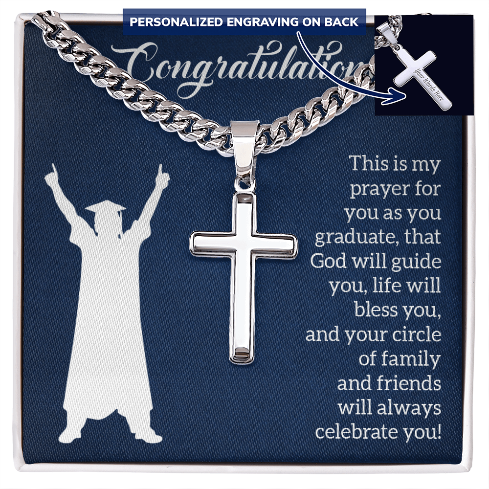 Personalized Cross with Cuban Link Chain - Graduation, Religion, This Is My Prayer
