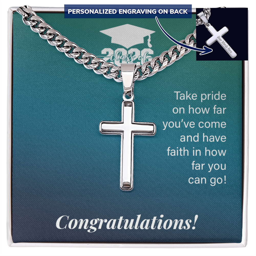 Personalized Cross with Cuban Link Chain - Gift For Son, Grandson, Great Grandson