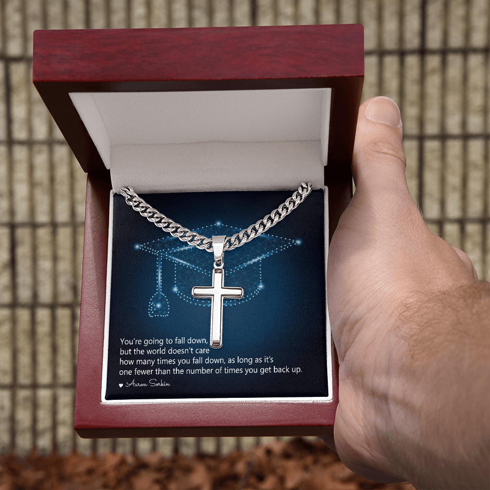 Personalized Cross with Cuban Link Chain - Graduation, You Get Back Up