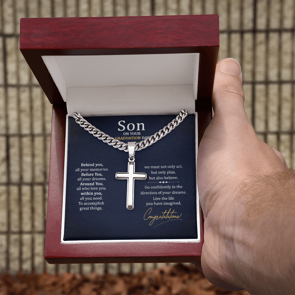 Personalized Cross with Cuban Link Chain - To My Son On Your Graduation Day
