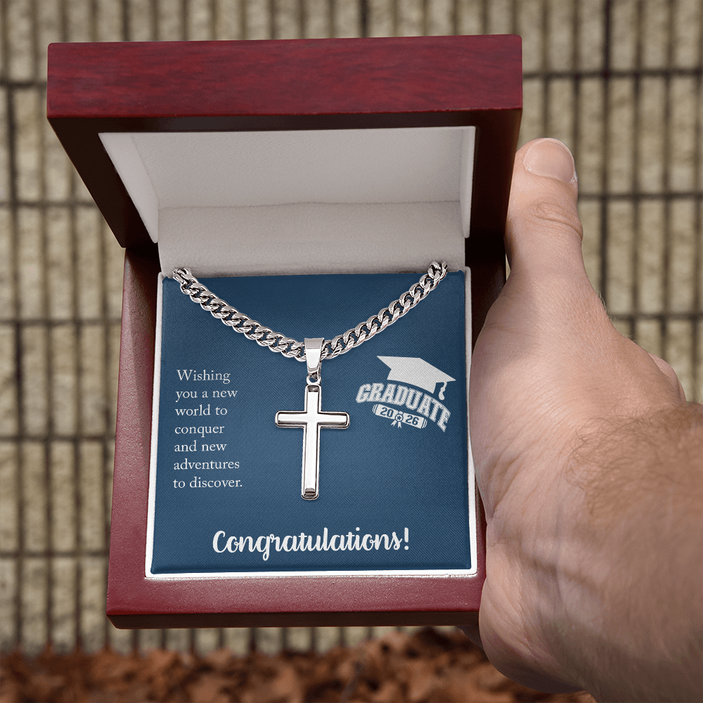 Personalized Cross with Cuban Link Chain - Gift For Him, Son, Grandson, Wishing You A New Word