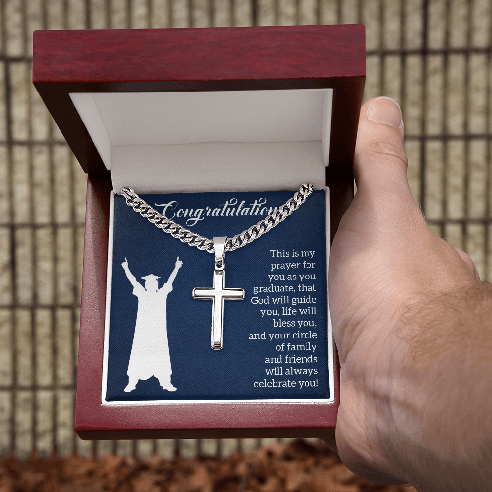 Personalized Cross with Cuban Link Chain - Graduation, Religion, This Is My Prayer