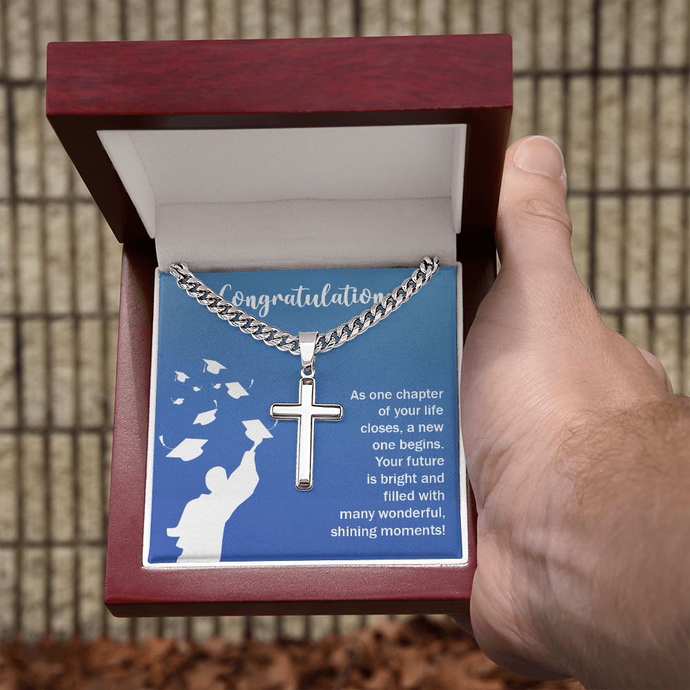 Personalized Cross with Cuban Link Chain - Graduation, Congratulations