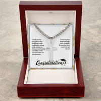 Personalized Cross with Cuban Link Chain - Graduation, Religion, I Wish You The Strength