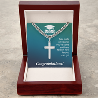 Personalized Cross with Cuban Link Chain - Gift For Son, Grandson, Great Grandson