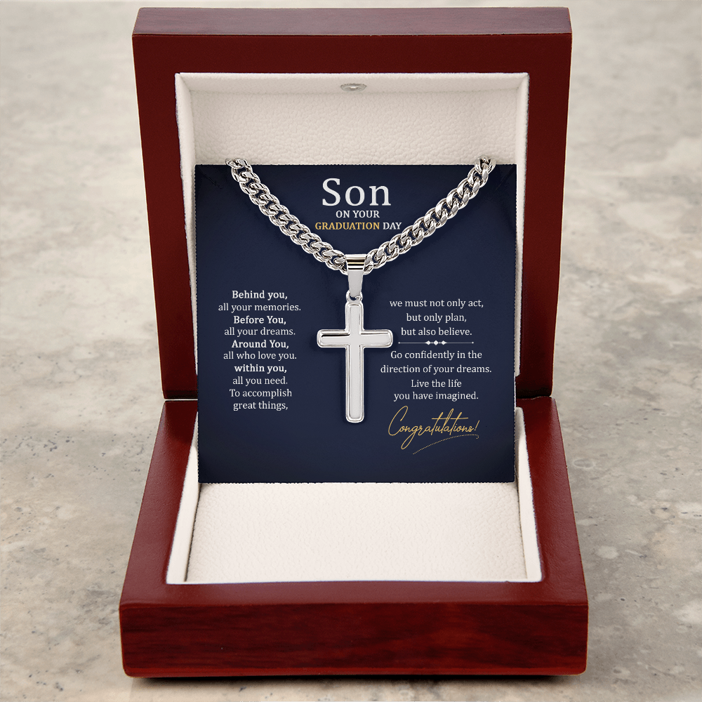 Personalized Cross with Cuban Link Chain - To My Son On Your Graduation Day