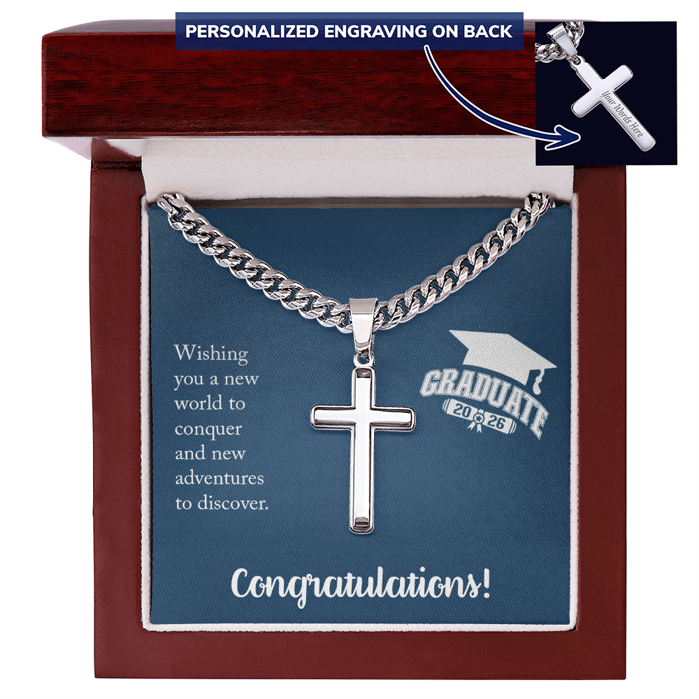 Personalized Cross with Cuban Link Chain - Gift For Him, Son, Grandson, Wishing You A New Word