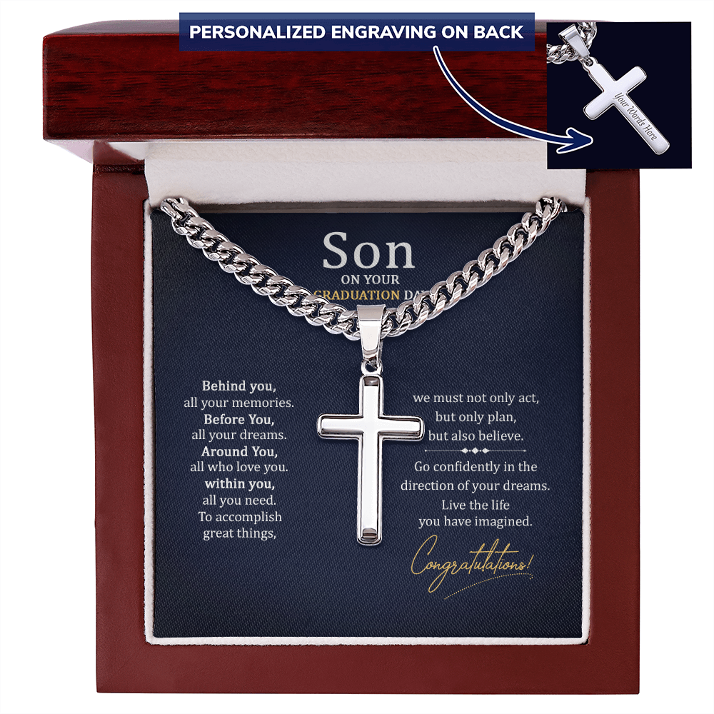 Personalized Cross with Cuban Link Chain - To My Son On Your Graduation Day