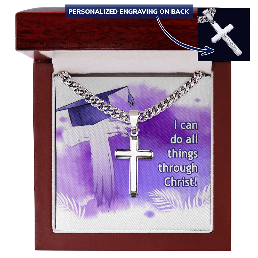 Personalized Cross with Cuban Link Chain - Graduation, Religion, I Can Do All Things