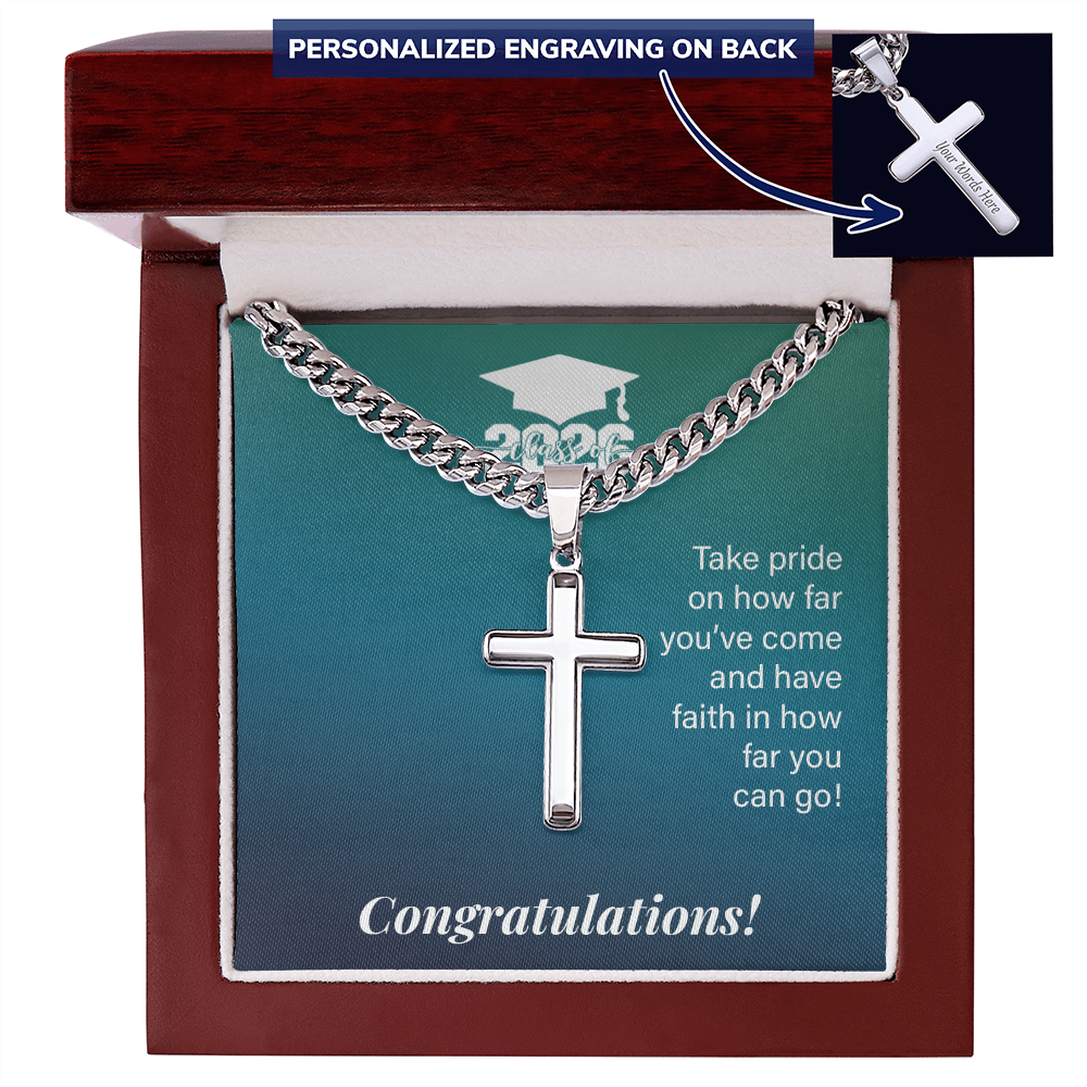Personalized Cross with Cuban Link Chain - Gift For Son, Grandson, Great Grandson