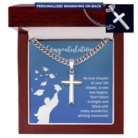 Personalized Cross with Cuban Link Chain - Graduation, Congratulations