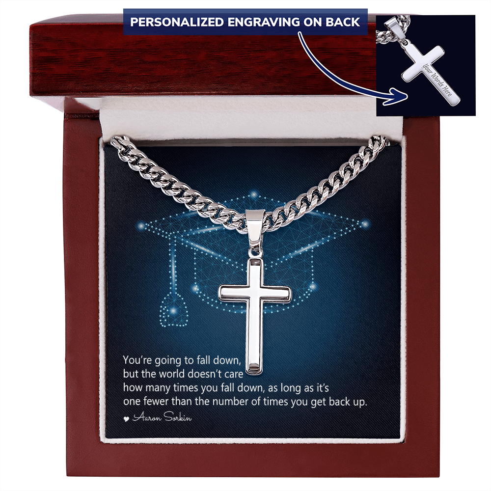 Personalized Cross with Cuban Link Chain - Graduation, You Get Back Up