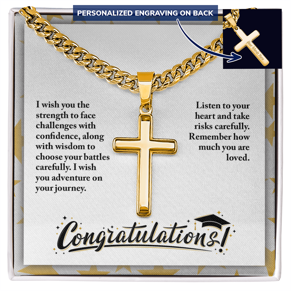 Personalized Cross with Cuban Link Chain - Graduation, Religion, I Wish You The Strength