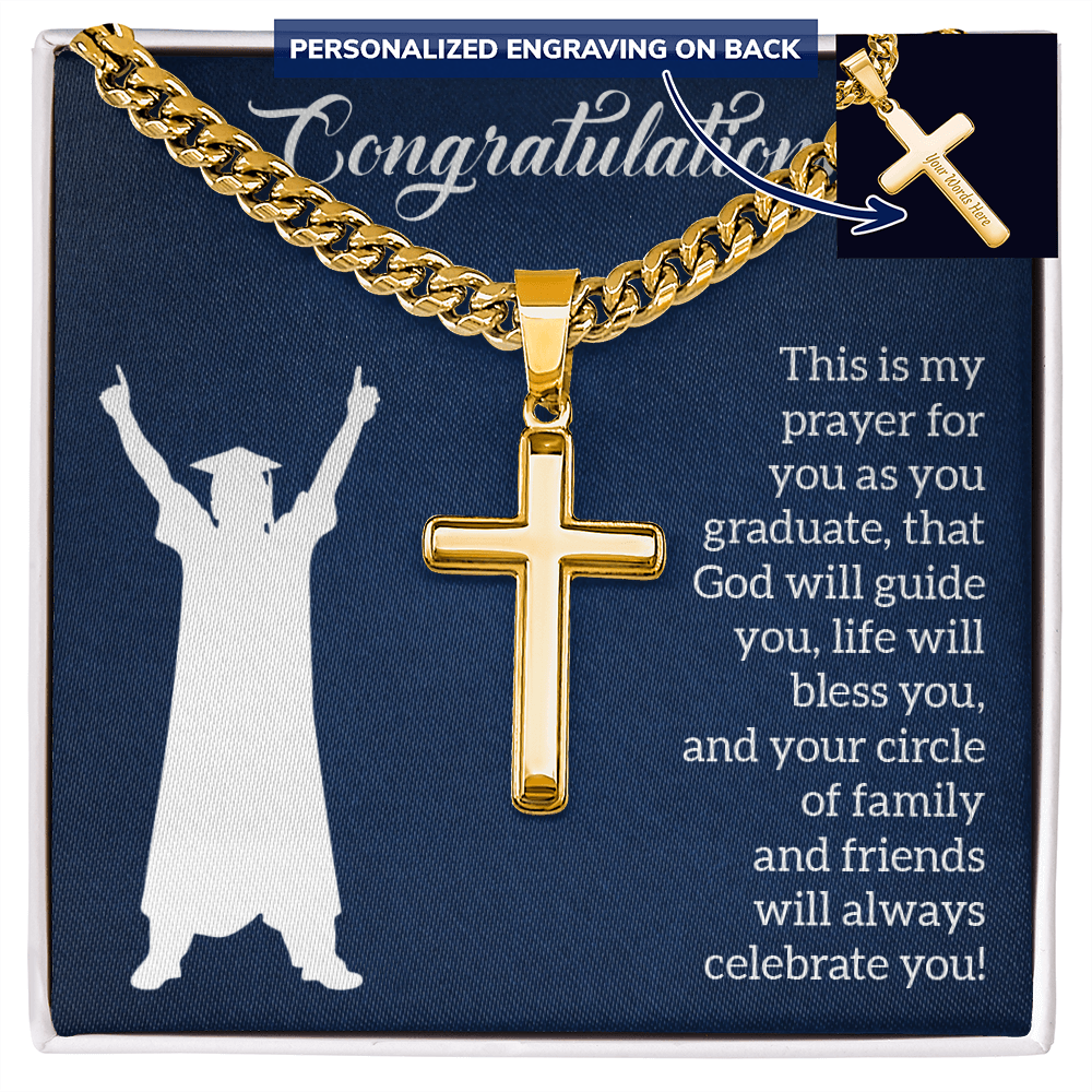 Personalized Cross with Cuban Link Chain - Graduation, Religion, This Is My Prayer