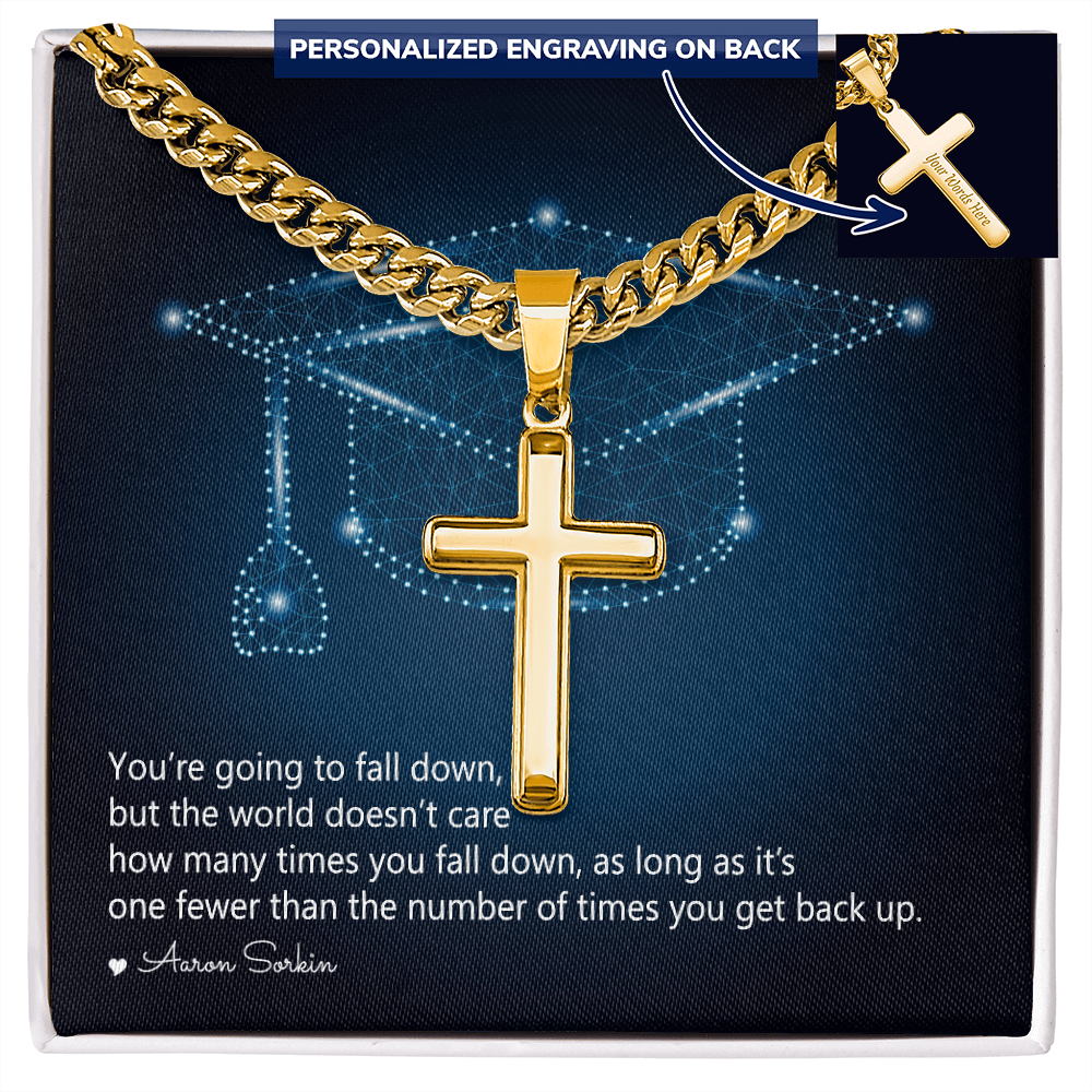 Personalized Cross with Cuban Link Chain - Graduation, You Get Back Up
