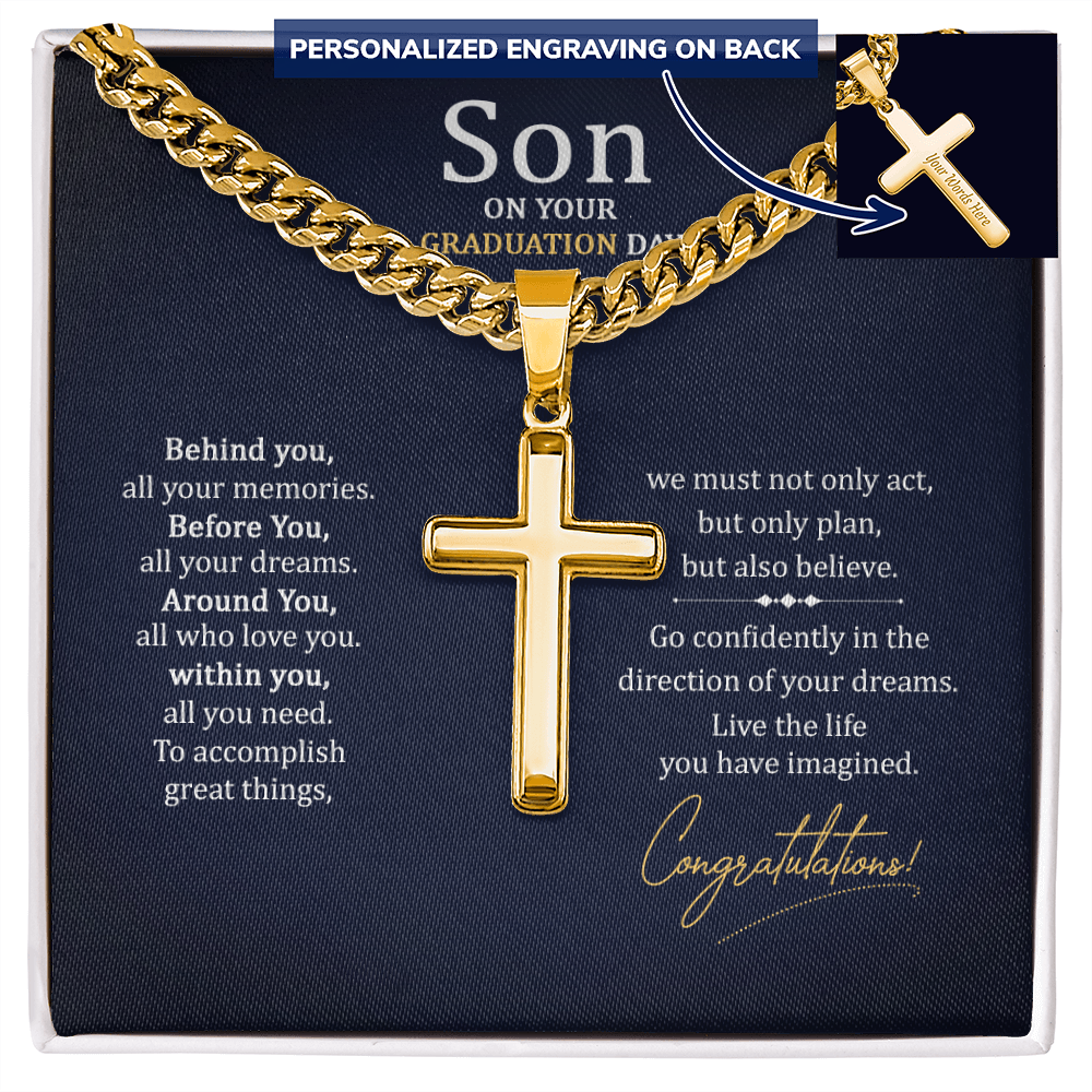 Personalized Cross with Cuban Link Chain - To My Son On Your Graduation Day