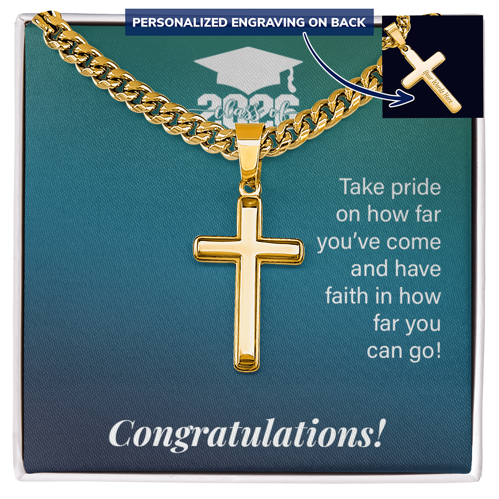 Personalized Cross with Cuban Link Chain - Gift For Son, Grandson, Great Grandson