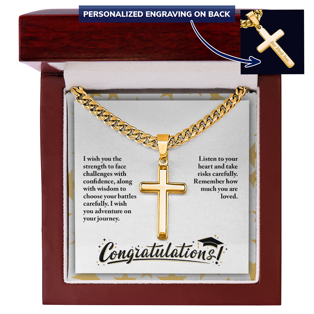 Personalized Cross with Cuban Link Chain - Graduation, Religion, I Wish You The Strength
