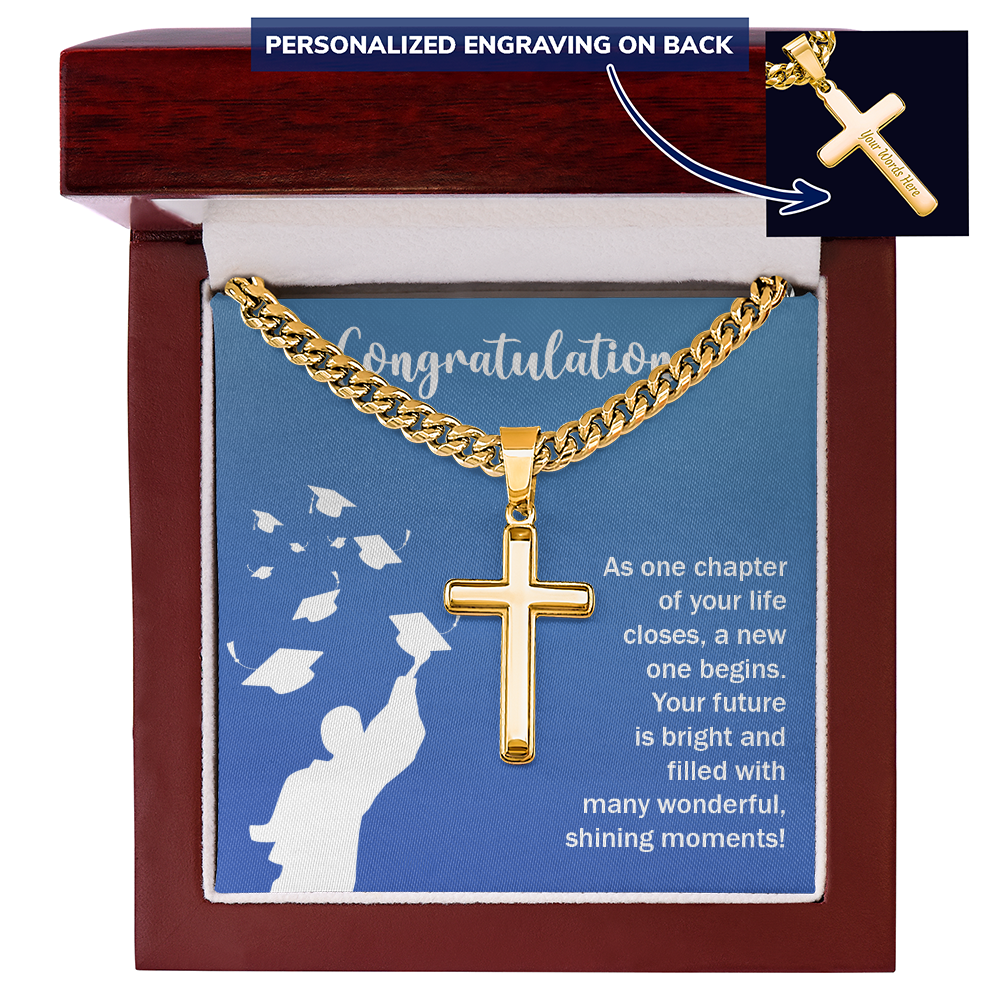 Personalized Cross with Cuban Link Chain - Graduation, Congratulations