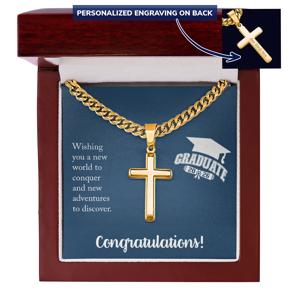 Personalized Cross with Cuban Link Chain - Gift For Him, Son, Grandson, Wishing You A New Word