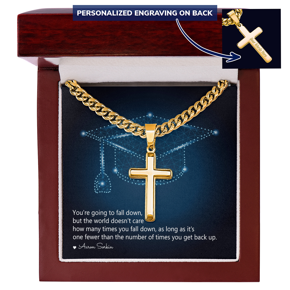 Personalized Cross with Cuban Link Chain - Graduation, You Get Back Up